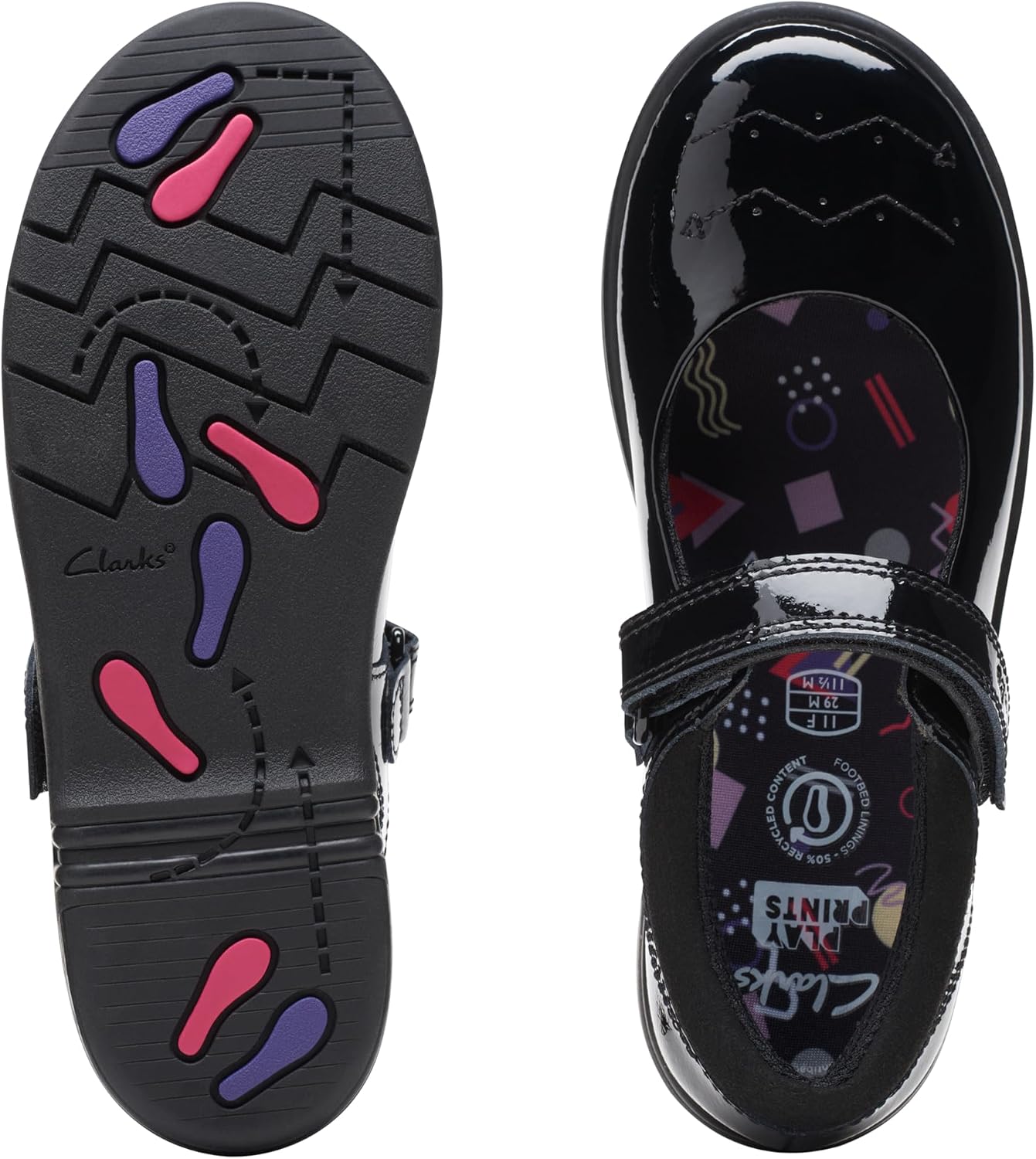 Clarks School Children's Jazzy Jig Mary Jane Flat, Black Patent Coated Leather, 11 Medium US
