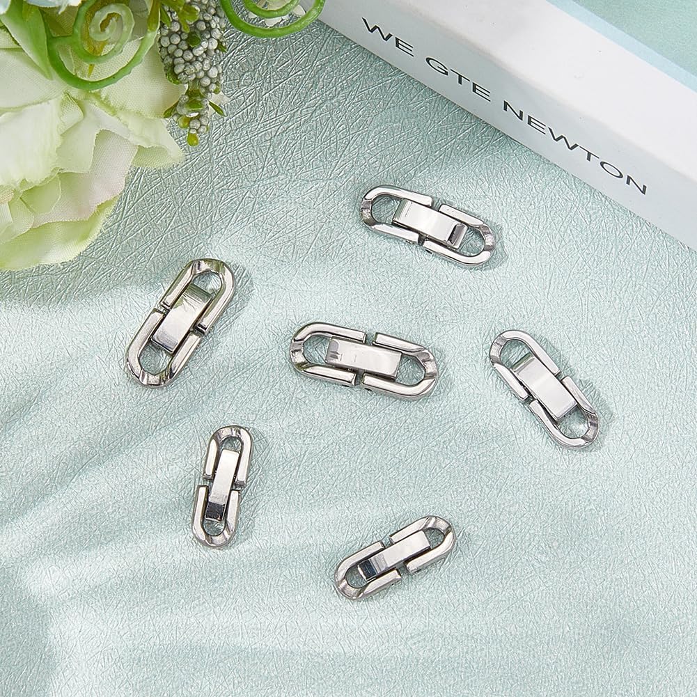 Beebeecraft 6Pcs 3 Sizes 304 Stainless Steel Fold Over Clasp Necklace Extension Clasps Small Fastener Extension for Jewelry Making