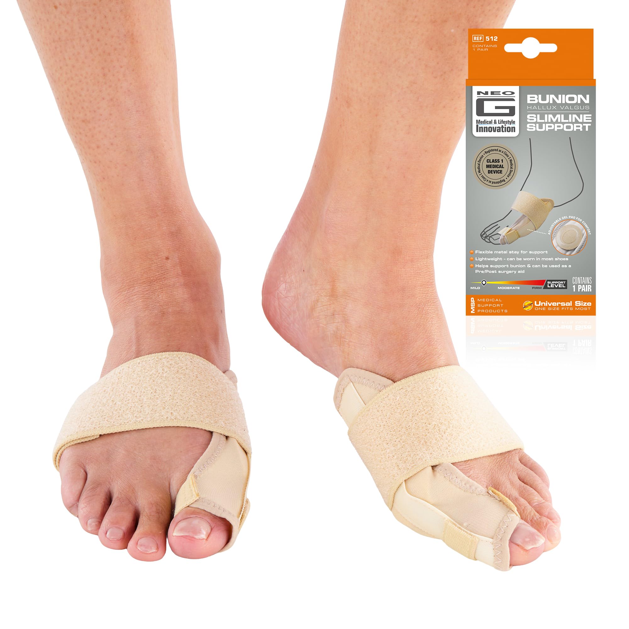 Neo-G Supporto sottile per alluce valgo con supporto flessibile e cuscinetto in gel regolabile, per uso quotidiano, pre post chirurgia, sollievo dal dolore, dispositivo medico di classe 1, destro e