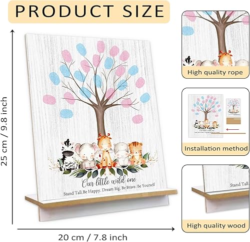 Miniatura 2 de Cartel de árbol de huellas dactilares de animales de la selva Our Little Wild One, juegos de revelación de género para invitados, ideas especiales