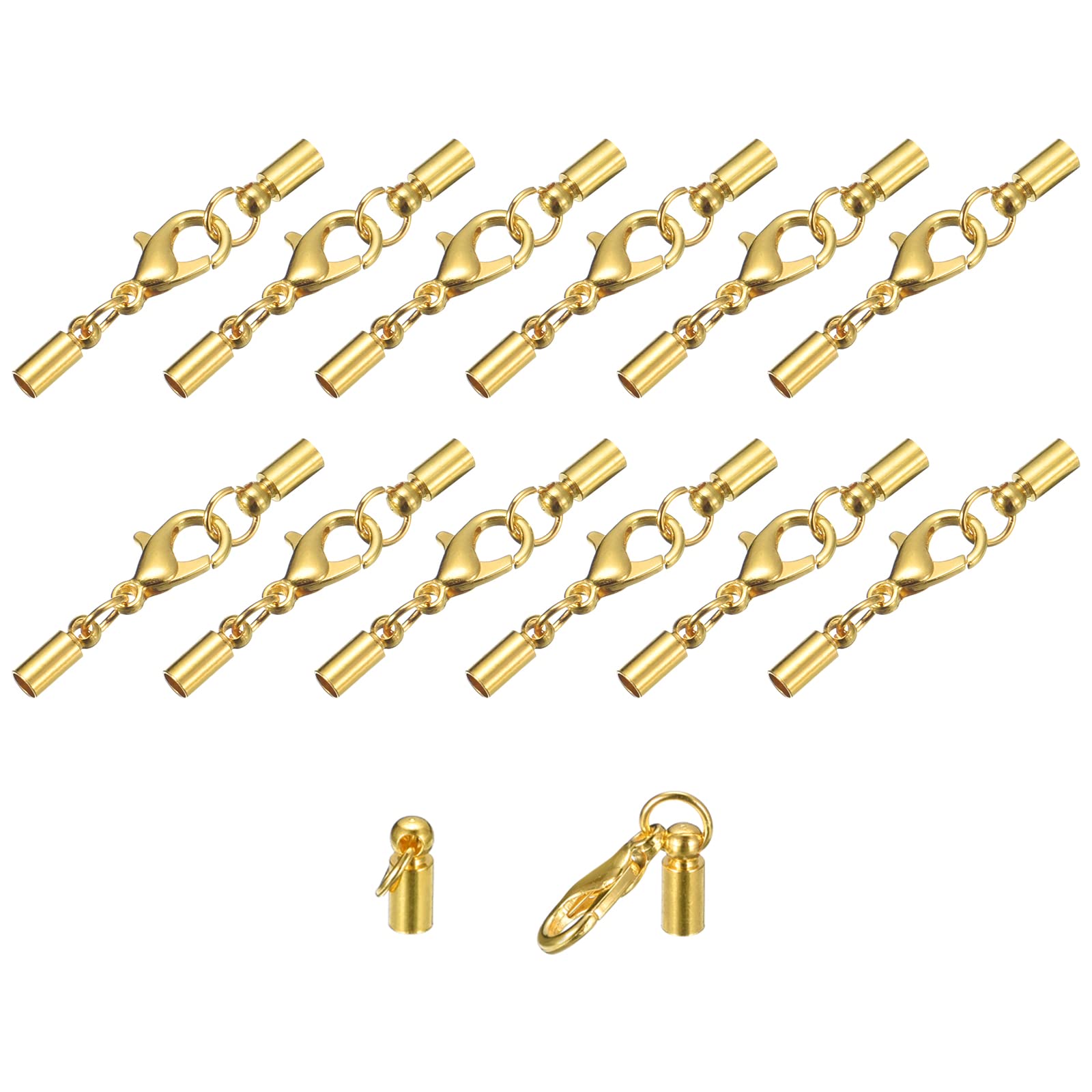 Fermoir mousqueton et embout cordon cuir 3mm doré pour fabrication bracelet et terminaison bijoux