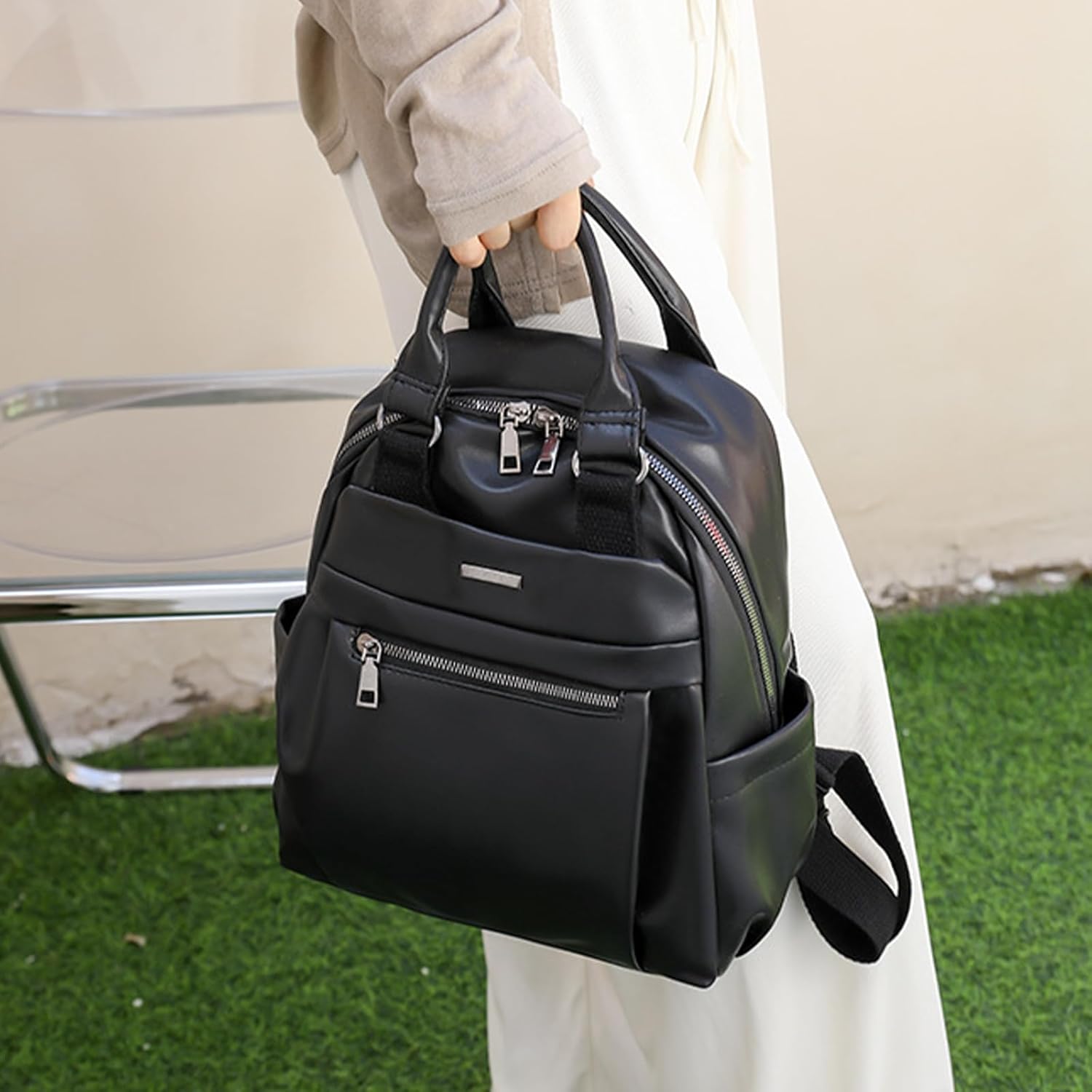 Small Backpack for Women Mini Travel Backpack Purse PU Leather Waterproof Small Purses Cute Lightweight Back Pack Black Trendy Daypack - Image 3