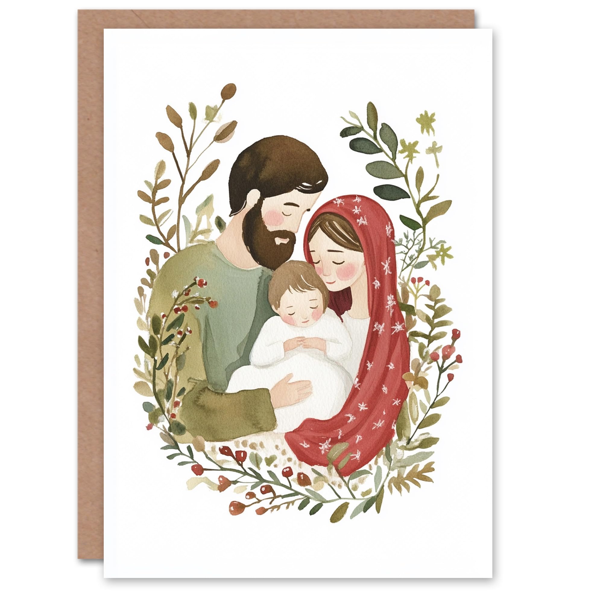 Artery8 - Greeting Card - Christmas - Baby Jesus Mary Joseph Wreath - Green