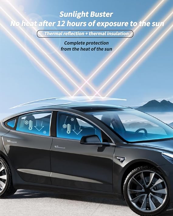 KKTR-CAR Windshield Sunshade Folding Blocks UV Rays Sun Visor Protector, Folding Front Window Sunshade Visor Compatible with Tesla Model X Windshield(2022-2026)