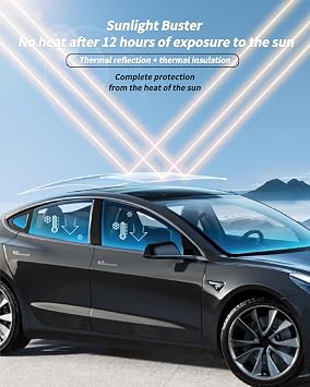 KKTR-CAR Windshield Sunshade Folding Blocks UV Rays Sun Visor Protector, Folding Front Window Sunshade Visor Compatible with Tesla Model X Windshield(2022-2026)