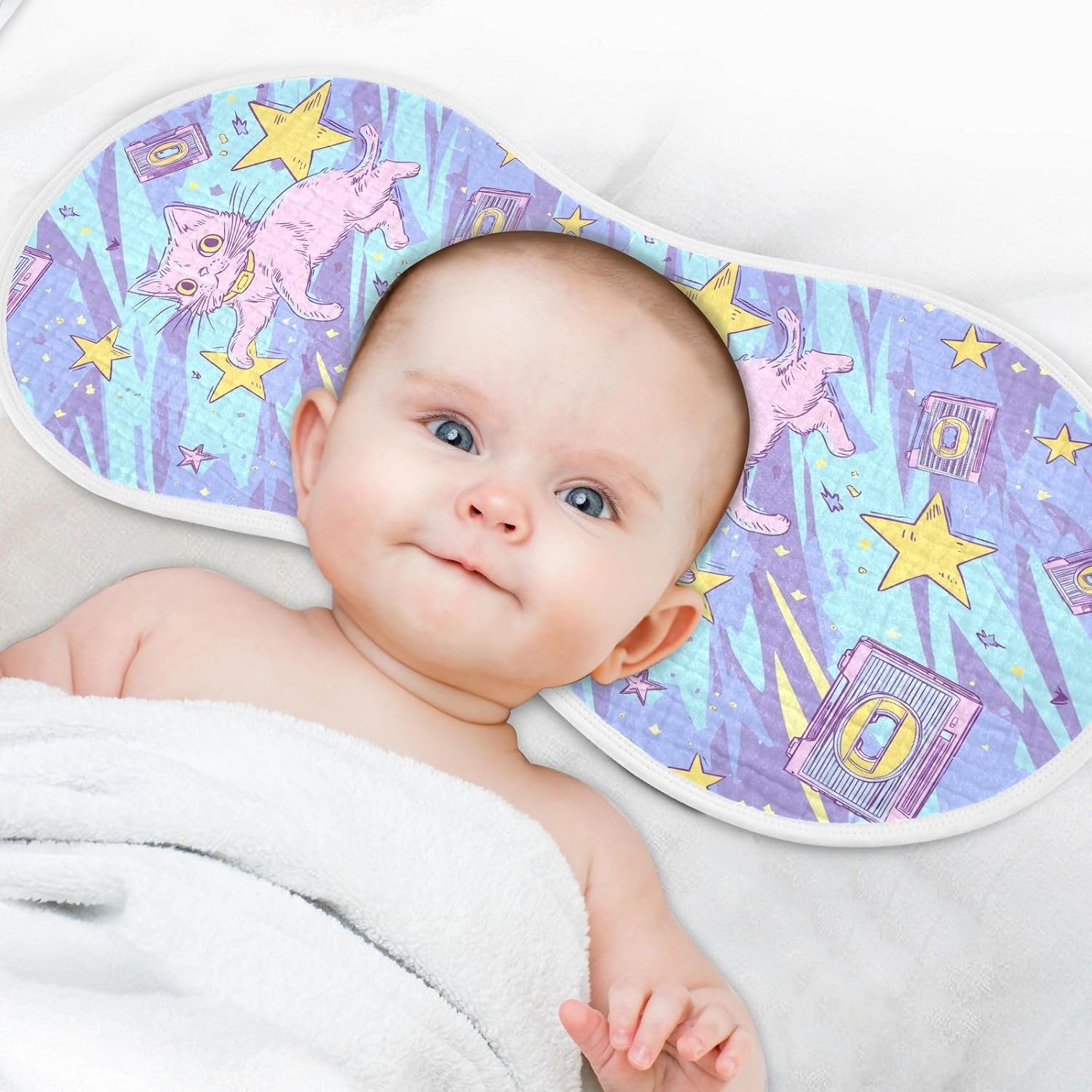 vvfelixl Baby Burp Cloths Pink Cat Stars Retro Baby Newborn Cotton Burping Cloths Set Babys Washcloths 4 Pack