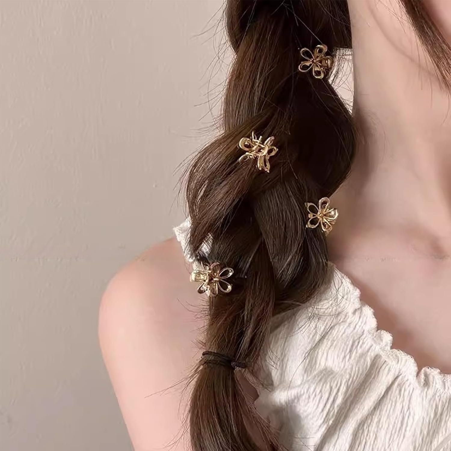 Gold Small Flower Hair Clips for Women, Cute Mini Tiny Little Sparkling Metal Flower Sweet Artificial Bangs Nonslip Hair Claw Clips Decorative (Gold) - Image 2