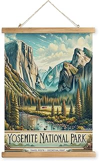 XIAOAIKA Vintage Yosemite National Park Travel Poster with Wooden Scroll Frame – Holiday Decoration or Gift for Living Room, Bedroom, Office Wall Decor, Retro Art Print 16 x 23 Inches