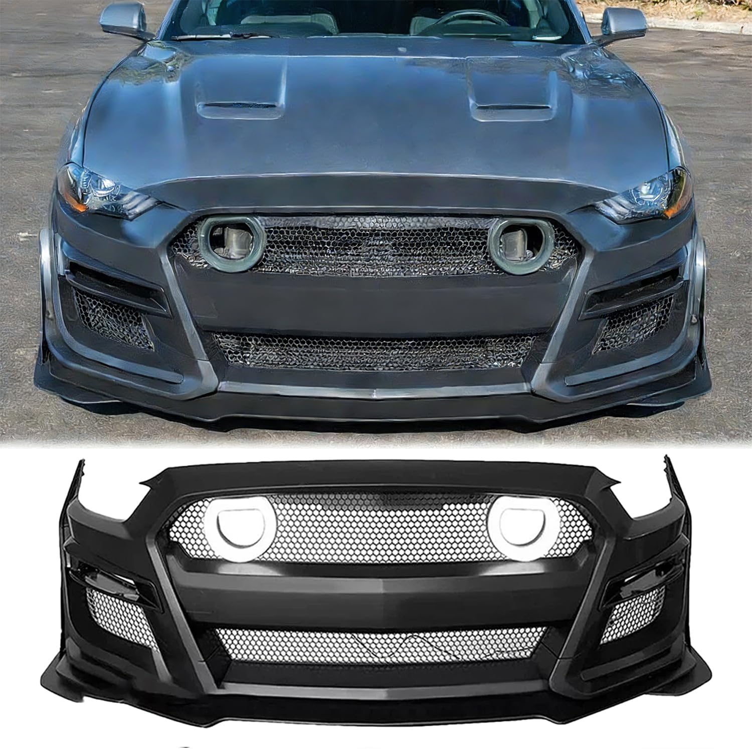 For 2015-2017 Ford Mustang GT500 Style Upgrade Front Bumper Cover Kits W/LED Grille