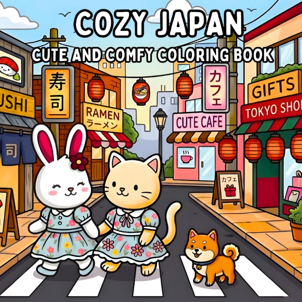 Cozy Japan: Coloring Book For Adults and Teens Featuring Cute Animals For Relaxation (Cozy Adventures)