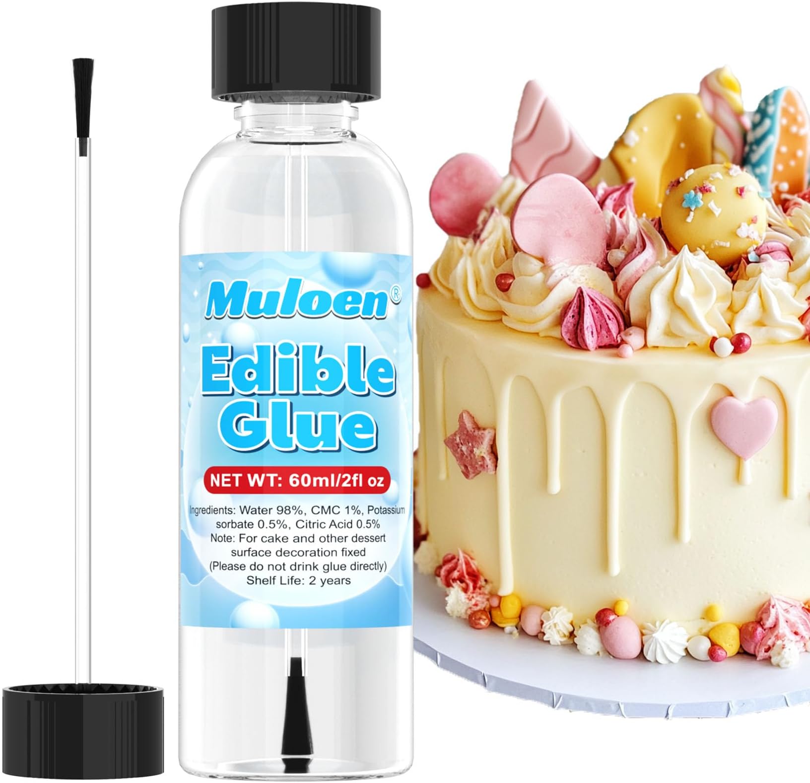 Edible Glue - Edible Adhesive for Decorating Desserts and Cakes, Decorative Fixing Cake Glue for Fondant, Cake, Sugar Beads, Macaroons, Chocolates, etc. 2 oz