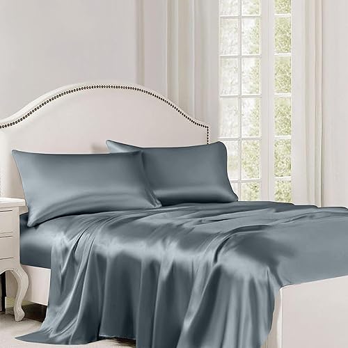 Miniatura 3 de Linenweaves Juego de sábanas planas tamaño Queen de 1 pieza, color gris claro, sábanas ultrasuaves de bambú de lujo, 1800 hilos