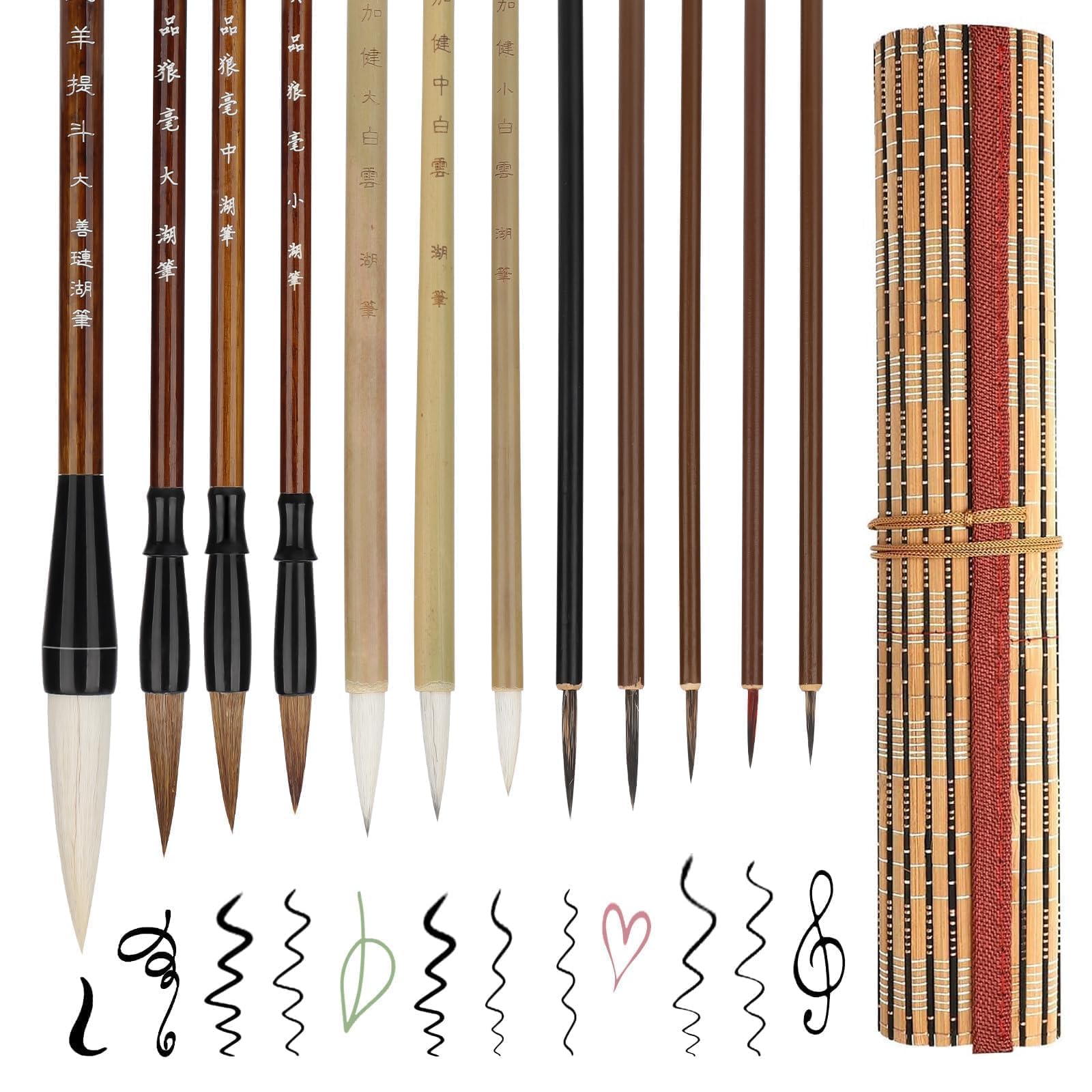 EEEKit Pinceaux de Calligraphie Chinoise, Stylo Calligraphie, Pinceau Kanji Sumi Japonais de Taille Mixte pour éTudiant Débutant, 12 Pièces