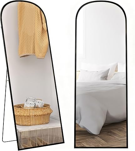 HOMCOM Espejo de Pie Cuerpo Entero 165x60 cm, Espejo de Pared Rectangular con Soporte, Marco de Aleación de Aluminio, 2 Formas de Uso, para Salón, Entrada y Dormitorio, Negro