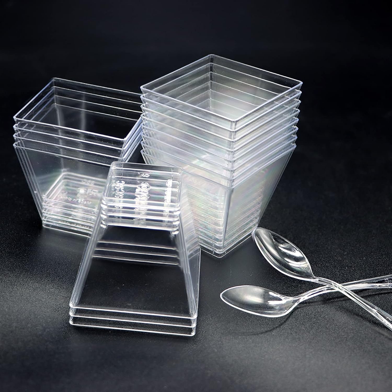 LONTOM 100 Pcs Reusable Plastic Mini Dessert Cups with Spoons - Image 4