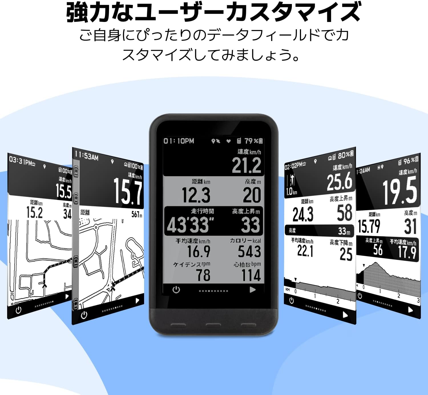 trimmOne LITE display showing various customizable data fields