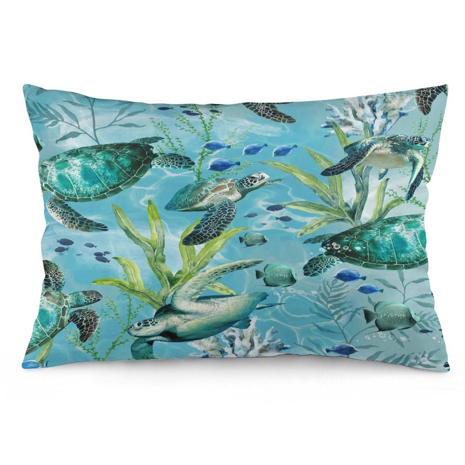 Sea Turtle-Blue Throw Pillow Cover Soft Pillow Case Decorative Lumbar Pillow Cover Cozy Throw Pillowcase Polyester Rectangular Cushion Case Decor for Couch Sofa Bed