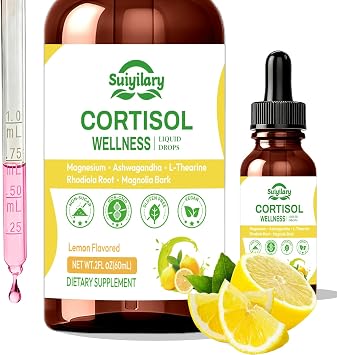 Suiyilary Cortisol Liquid Drops Support Supplements for Men and Women, Cortisol Detox Hormone Balance with Magnesium, Ashwagandha, L-theanine for Mood Support, Lemon Flavor, 60ml 60ml