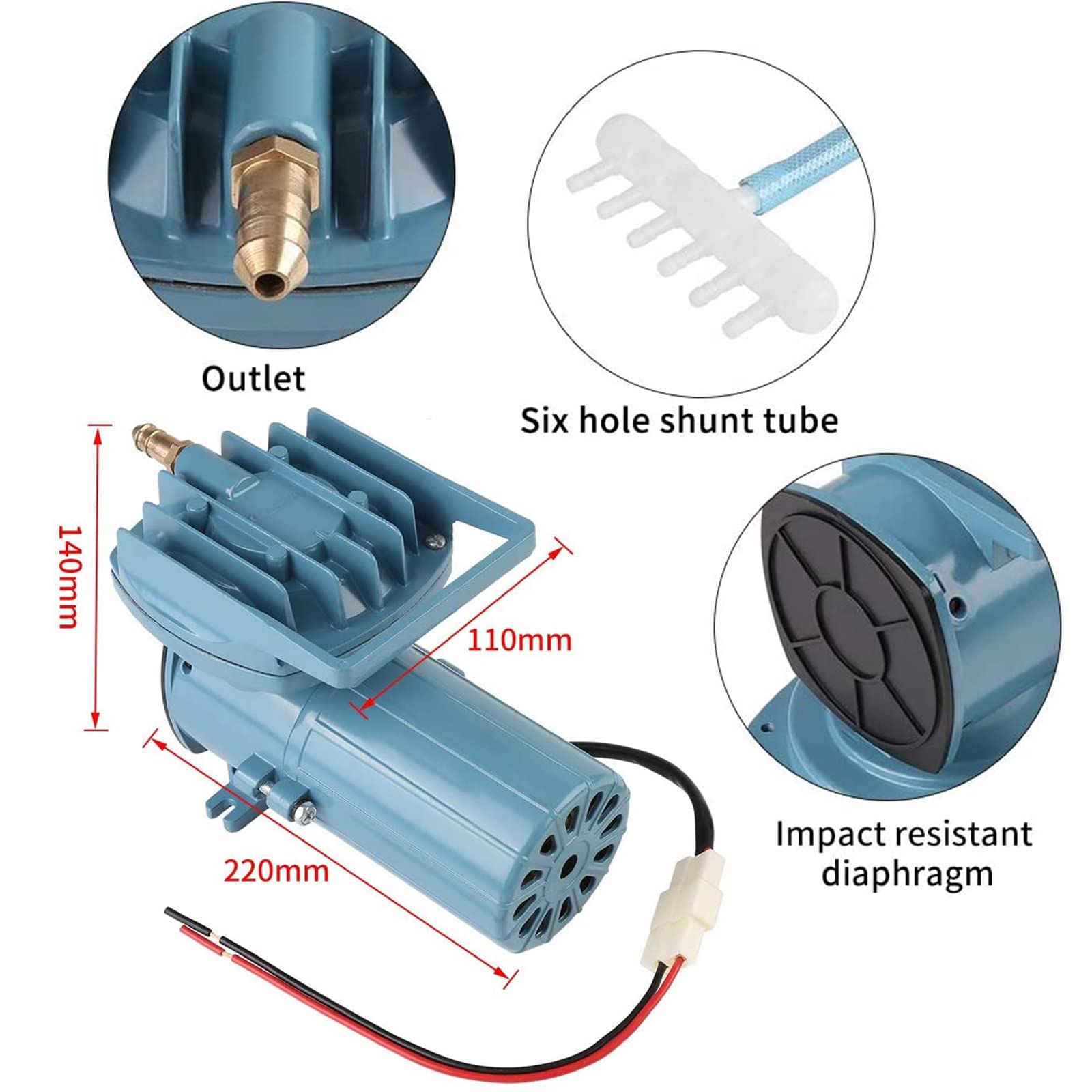 Pompa ad aria, DC 12 V 35 W, aeratore per acquario, stagno dei pesci, idroponica, compressore d'aria da 1077 GPH per uso commerciale