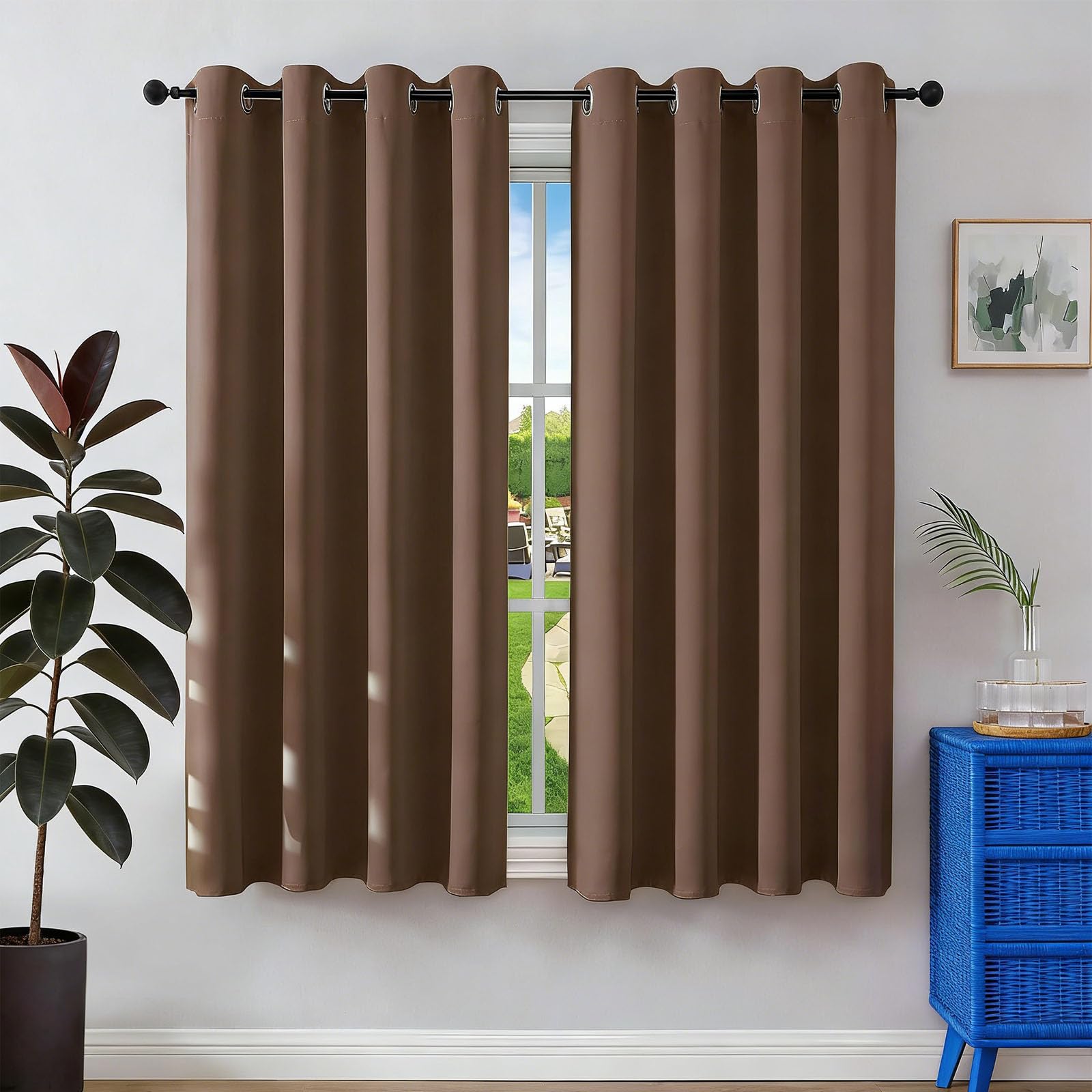 Rideau voilage anti bruit anti UV drapé opaque à oeillets marron 220x160 cm