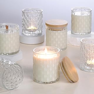 MATAHUM 8 Pack Clear Candle Jars for Making Candles, 7 OZ Empty Glass Candle Making Jars with Bamboo Lids for Candle Making Supplies, Candle Containers Vessels for Home DIY Decoration