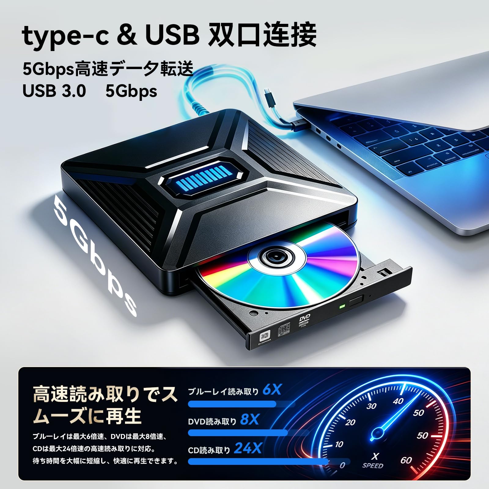 Amazon.co.jp: ブルーレイドライブ 外付け 【高性能チップ搭載】 bd