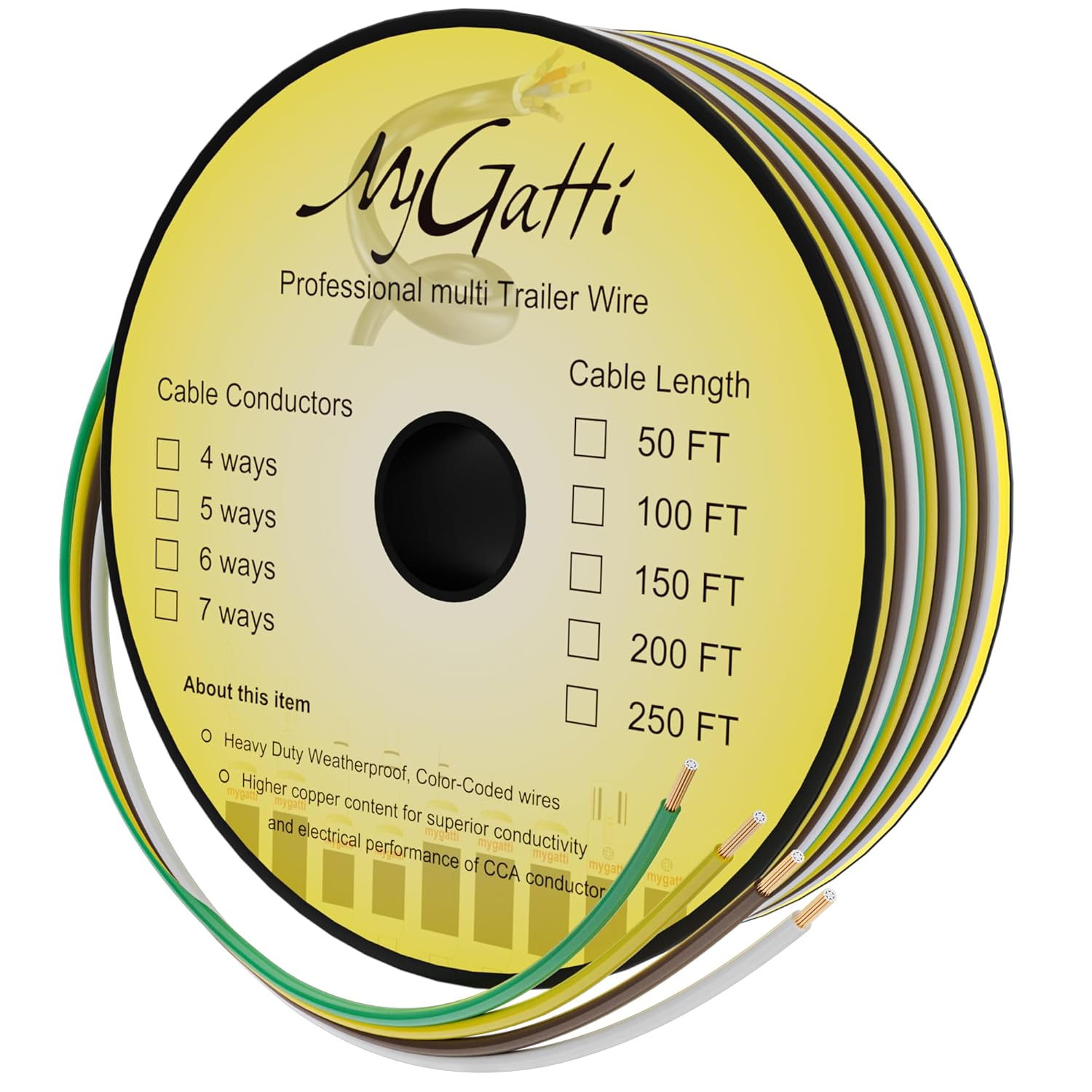 14 Gauge 4 Wire Trailer Wire Spool 100FT, 4 Way Single Conductor Bonded Flat Trailer Cable, Color-Coded Standard CCA Electrical Low Voltage Extension Towing Wiring Harness for RV, Boat, Camper, Marine