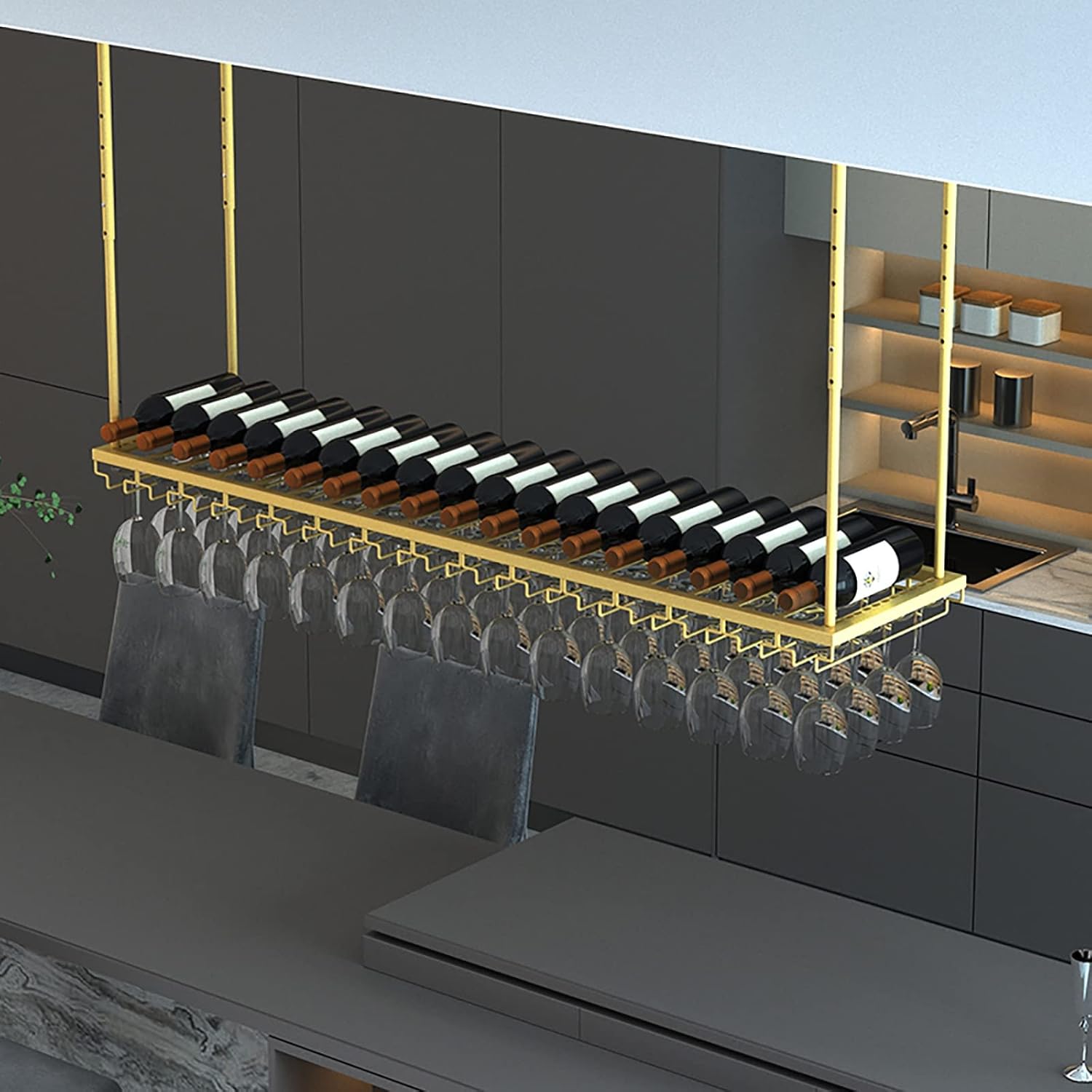 Ceiling Wine Glass Rack Ceiling Wine Racks,Adjustable Height,Metal Wine Holder Stemware Goblets,Wine Bottle Holder,Iron Wine Glass Shelf,for Bars,Kitchens,Restaurant