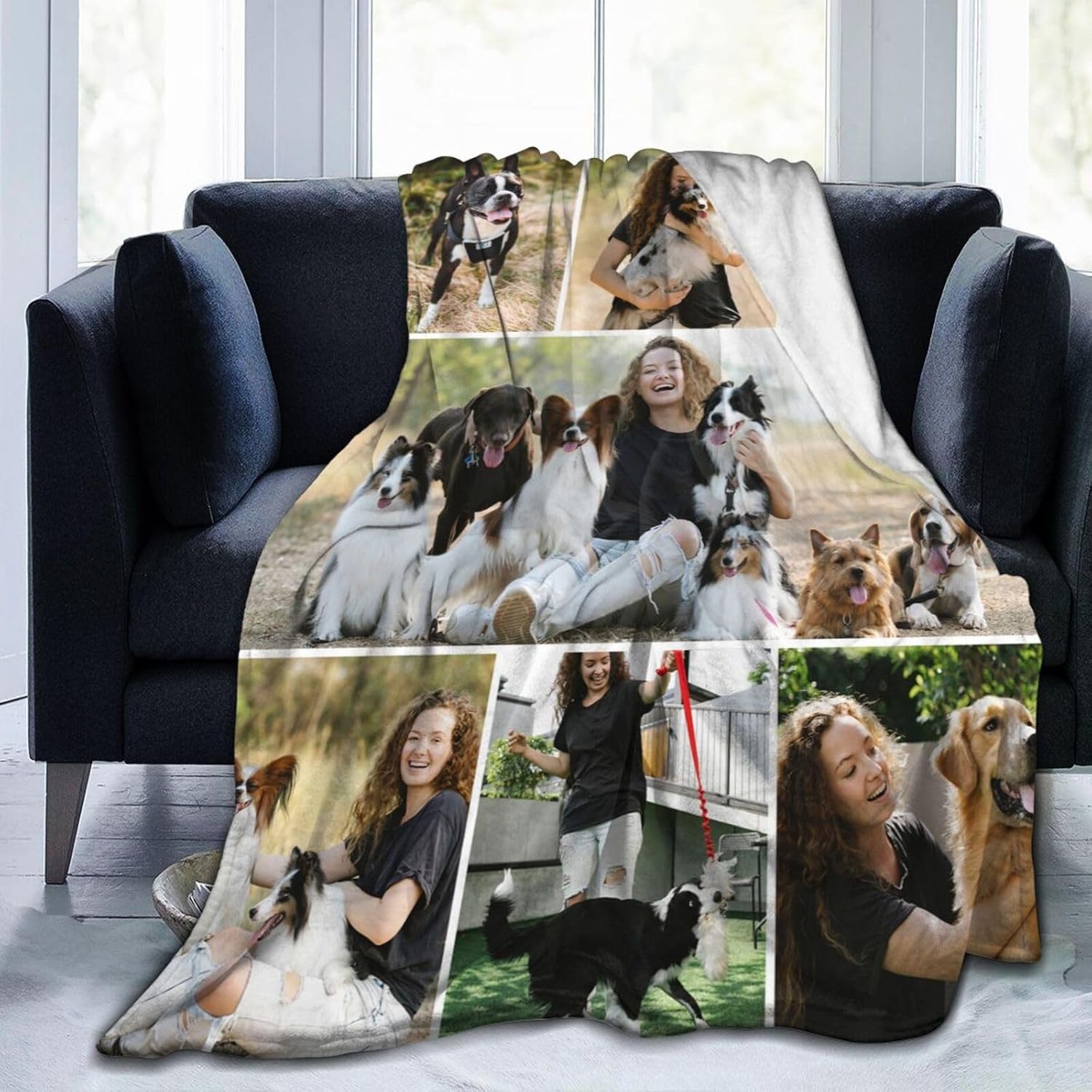 Thick Custom Photo Blanket - Dogs & Cats, 7 Photos & 80"x60"