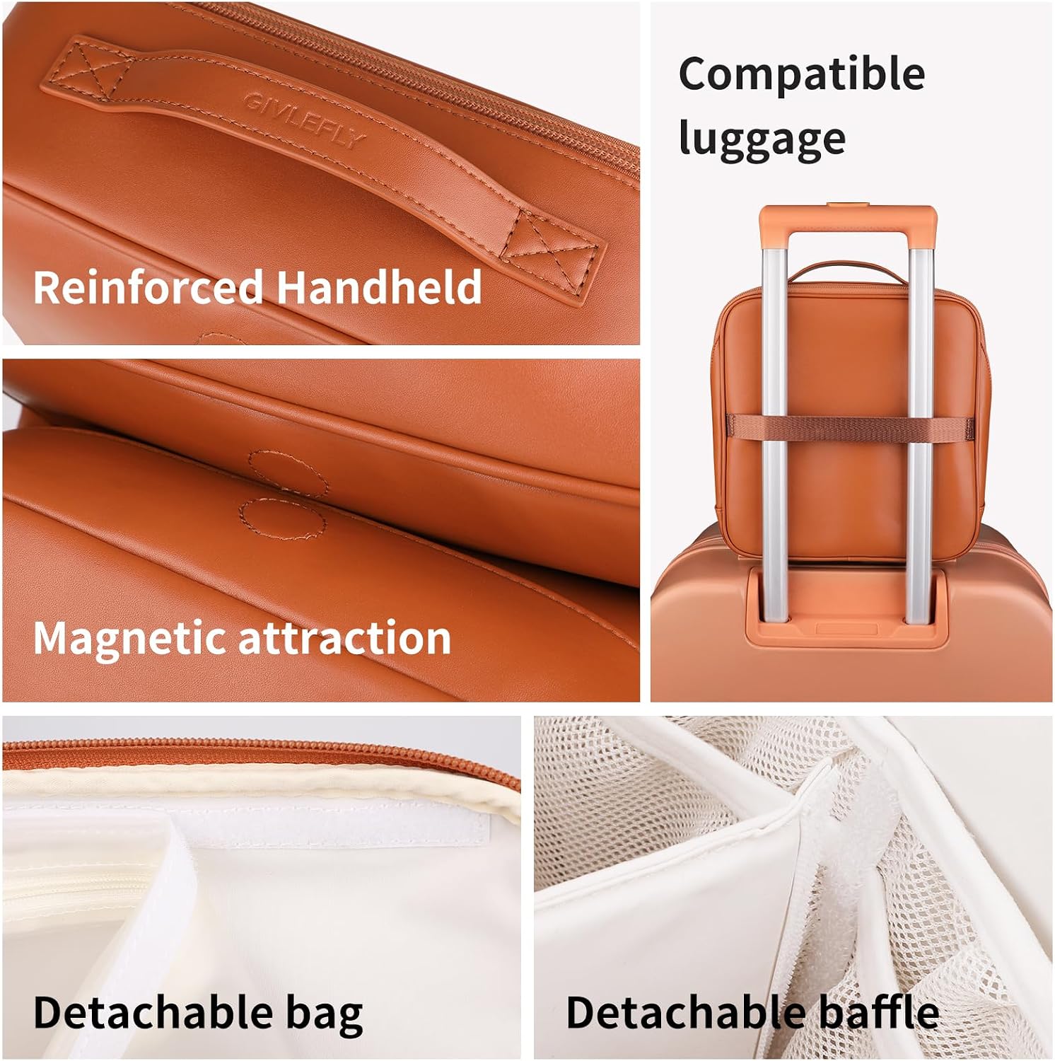 GIVLEFLY Travel Makeup Bag for Women, Large Capacity Cosmetic Bag Organizer with Handle, Waterproof Makeup Case with Brush Compartment and Divider for Toiletries & Skincare