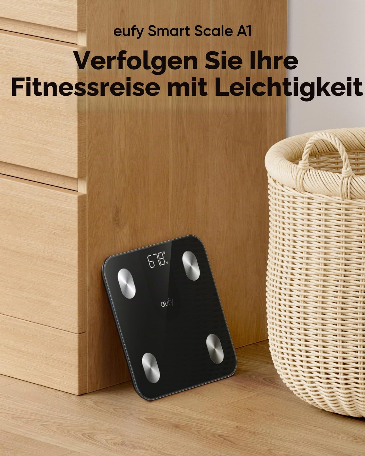eufy Waage für Körpergewicht, Digitale Personenwaage mit Bluetooth, Körperfettwaage, 12 Messungen, Gewicht/Körperfett/BMI, Fitness Körperzusammensetzungsanalyse, Schwarz, lbs/kg, Smart Waage A1