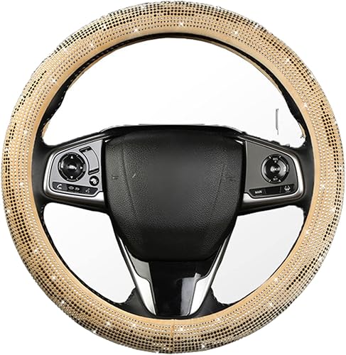 Miniatura 3 de Funda de cuero para volante con diamantes de imitación brillantes para niñas, ajuste universal de 14.5 pulgadas (piel colorida)