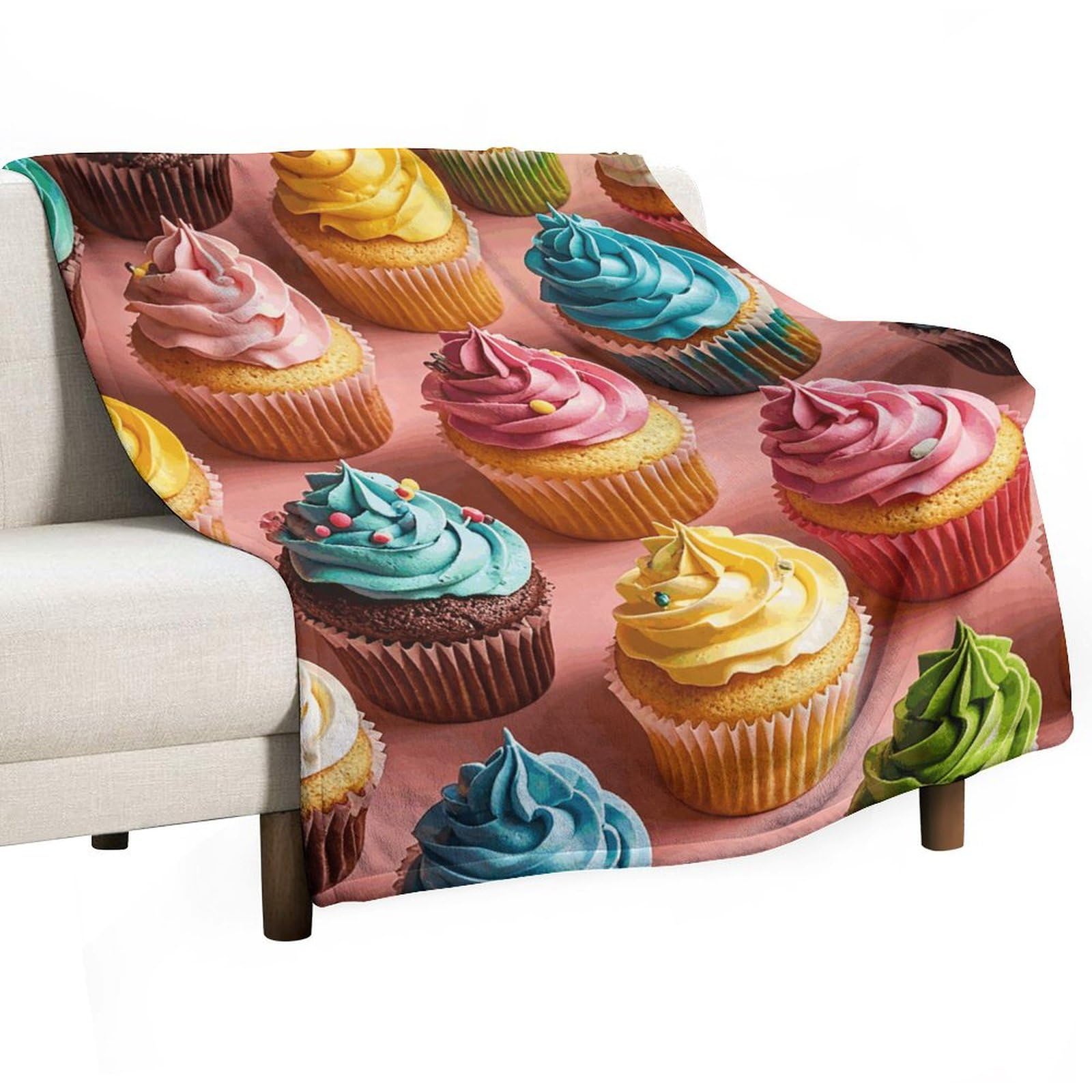 Couverture flanelle cupcakes douce pour pique-nique, camping et voyage