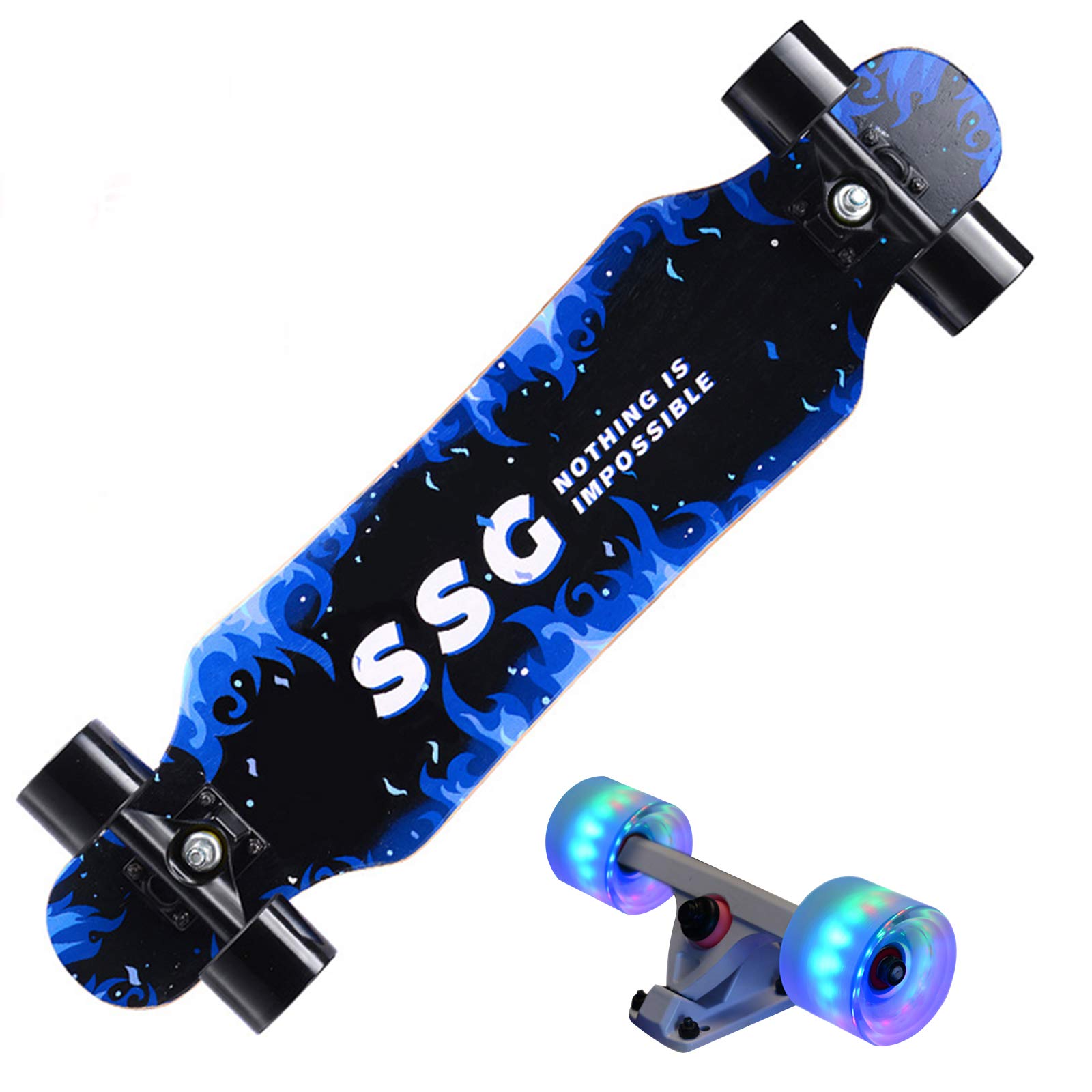 Deskorolka 31 cali x 8 cali, 7 warstw deskorolki z drewna klonowego, kompletna deskorolka cruiser z kolorowymi kółkami LED dla dorosłych, nastolatków, początkujących, niebieski