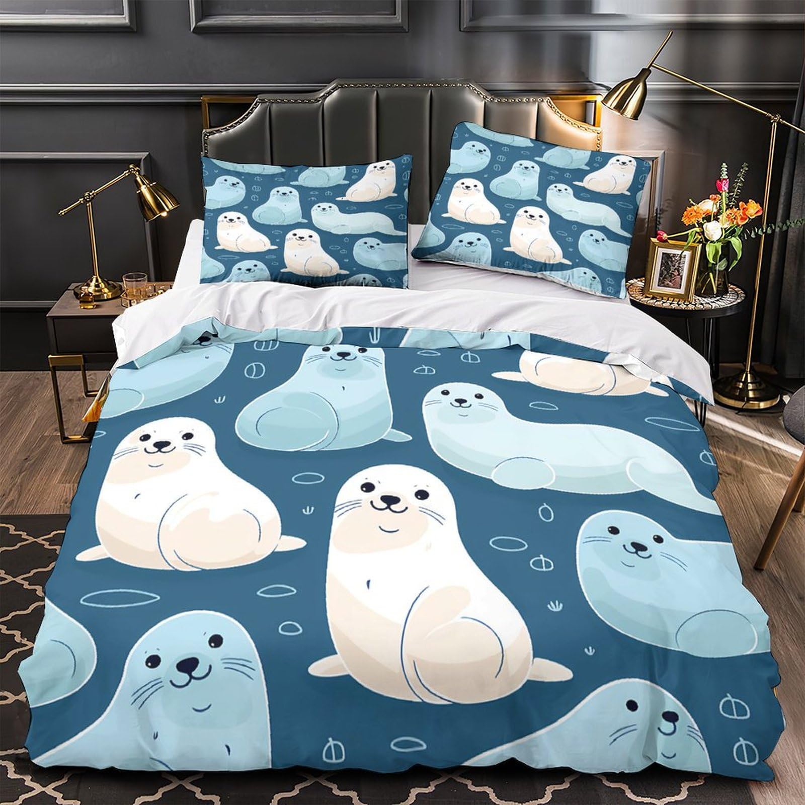 Housse de couette hypoallergique grand lit 260x220cm microfibre imprimé 3D