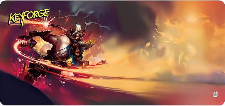 KeyForge Brobnar Brunx & Bongle Extra-Wide Playmat 14" x 30" Durable Rubber Mat with House Brobnar Art Official KeyForge mber Skies Accessory, Made by Ghost Galaxy
