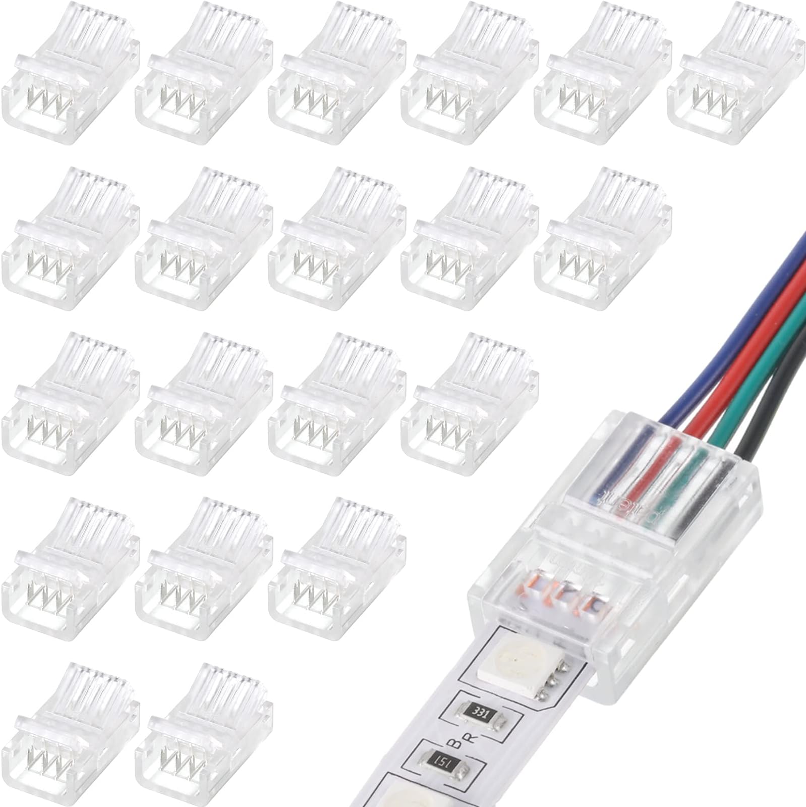 Flutesan 4 Pin RGB LED Light Strip Connectors,20 Waterproof Adapter Connectors