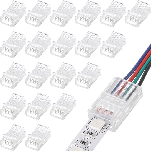 Flutesan 20 Pcs 4 Pin 10 mm LED Strip Connector RGB Lights Waterproof Adapter 22 AWG Wires Connector for Strip Light Unwired Gapless Track 5v 12v 24v