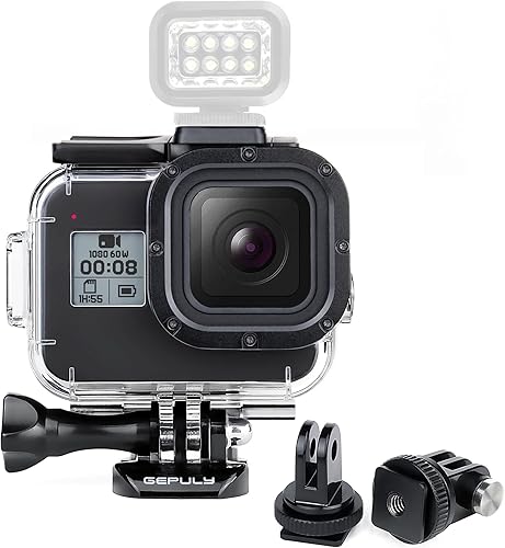GEPULY Carcasa impermeable para GoPro Hero 8 Negro - 60M (196 pies) de protección subacuática de montaje Shell con 2 adaptadores de zapata fría