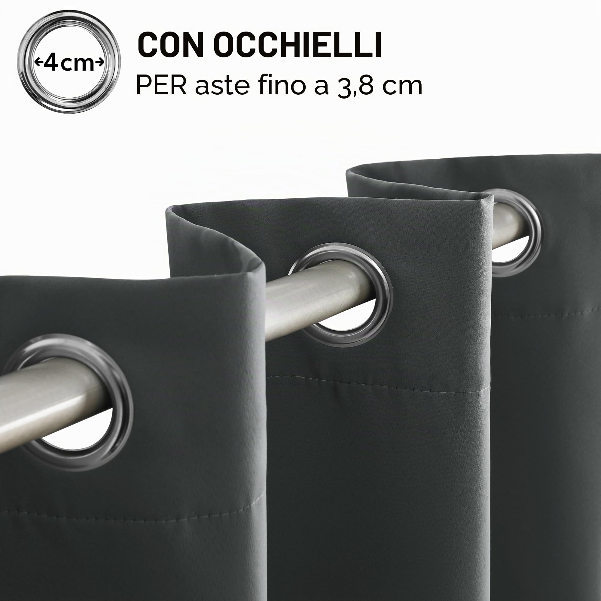 Deconovo Tende Oscuranti per Interni 2 Pezzi 240 CM Altezza, Termiche Isolanti, Anti-Rumore, con Anelli, Ideali per Camera da Letto e Soggiorno, 135x240 CM, Grigio Scuro