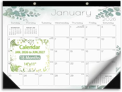 Ymumuda Desk Calendar 2026-2027 Wall Calendar 2 in 1, Monthly Desk Calendar 2026 from JAN.2026 to JUN.2027, 18-Month, Large 12"17", Waterproof Cover, Hanging Rope, Home/office/School Planners