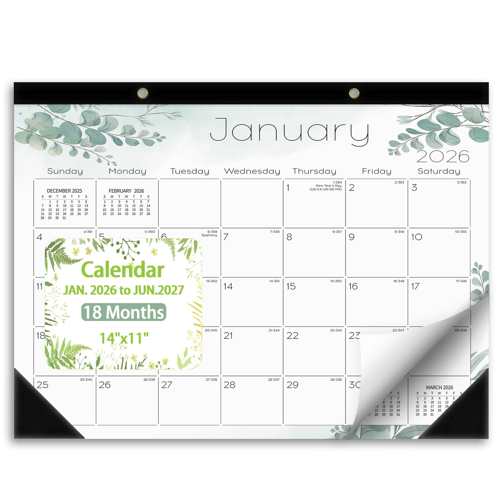 Ymumuda Desk Calendar 2026-2027 Wall Calendar 2 in 1, Monthly Desk Calendar 2026 from JAN.2026 to JUN.2027, 18-Month, Large 12"×17", Waterproof Cover, Hanging Rope, Home/office/School Planners
