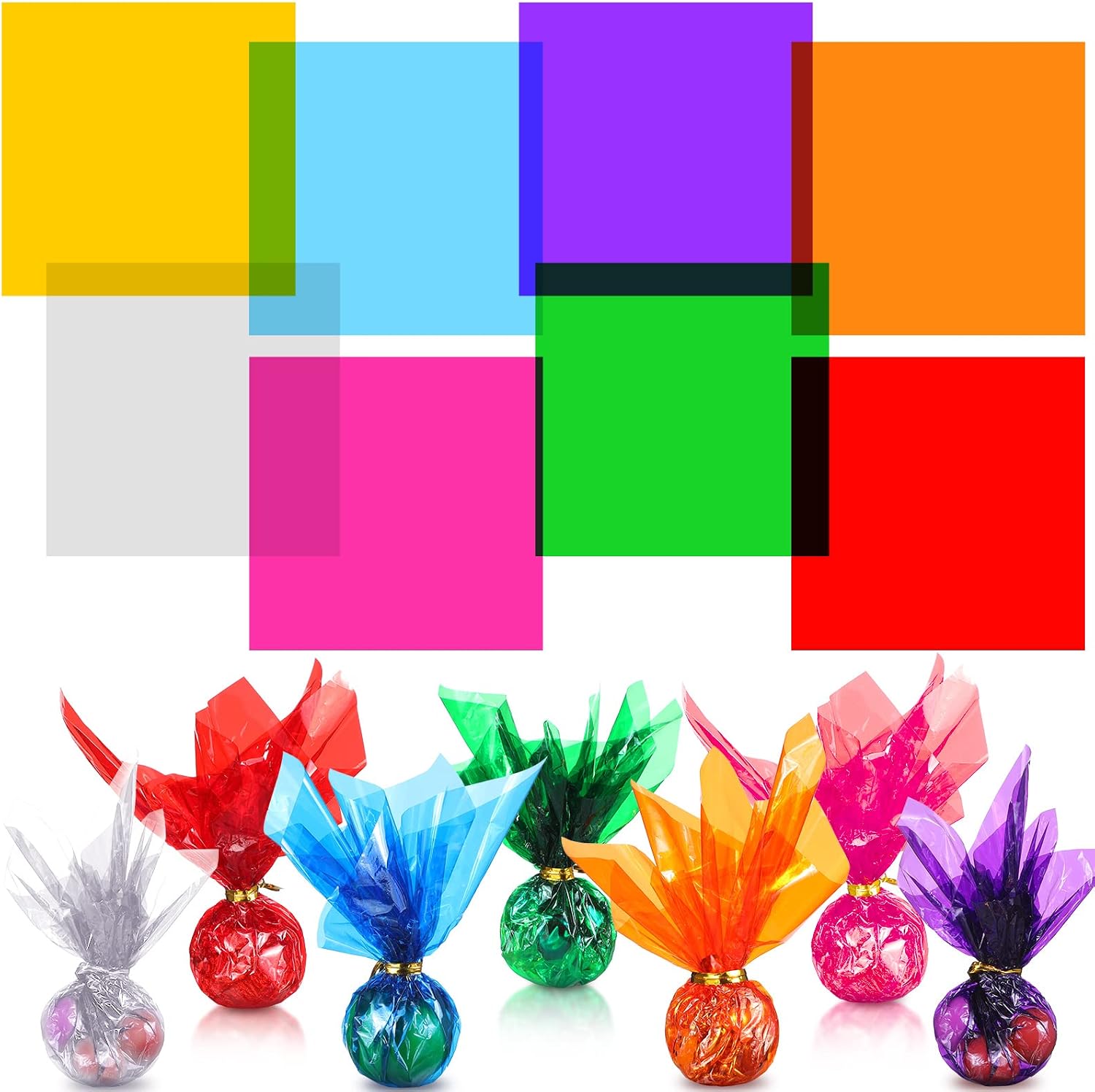 Outus 104 Pieces Cello Sheets Cellophane Wraps for DIY Arts Crafts Decoration (8 x 8 Inches)