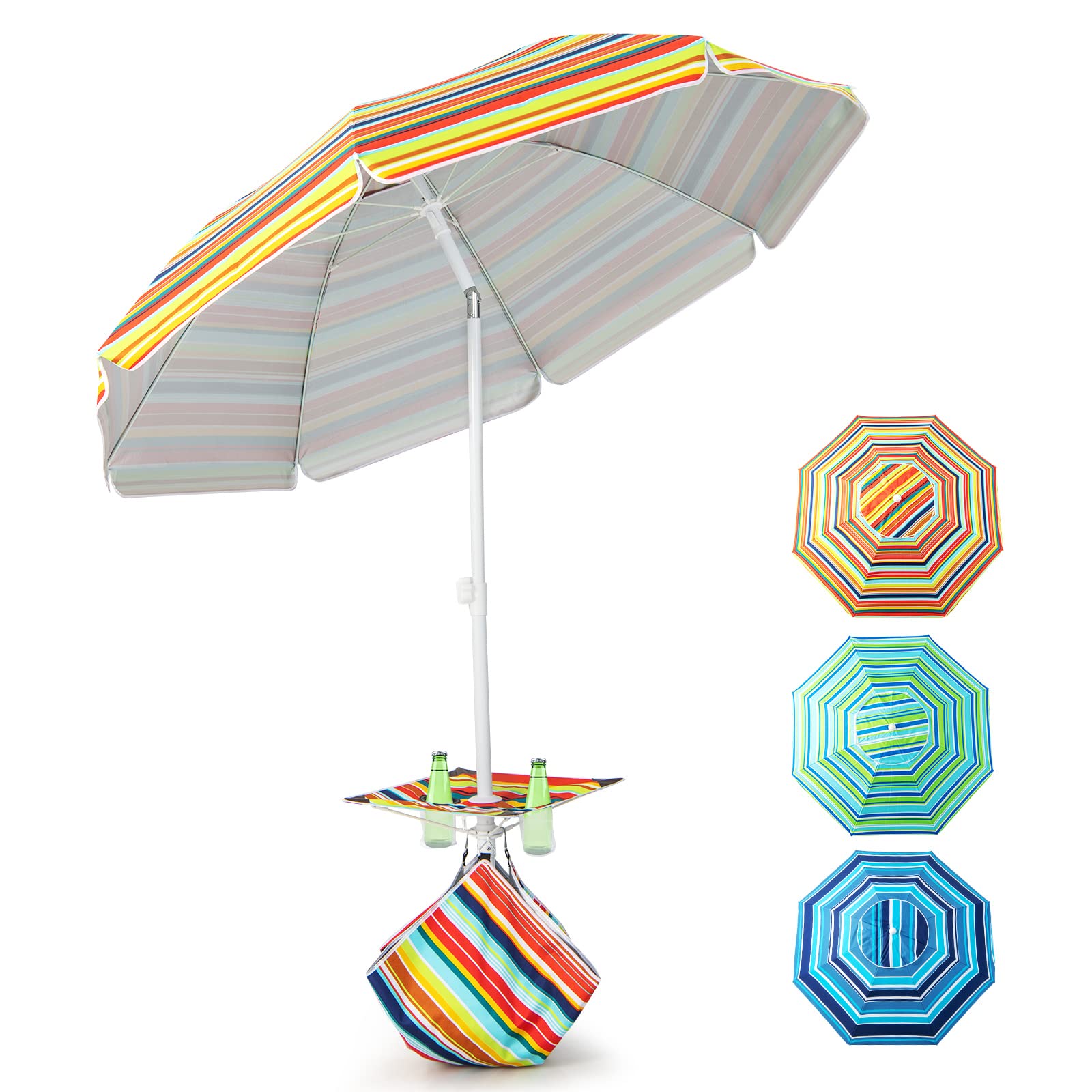 RELAX4LIFE Sombrilla de playa tropical Hawái con mesa plegable y bolsa de arena, sombrilla portátil, diseño reclinable para playa, terraza y jardín