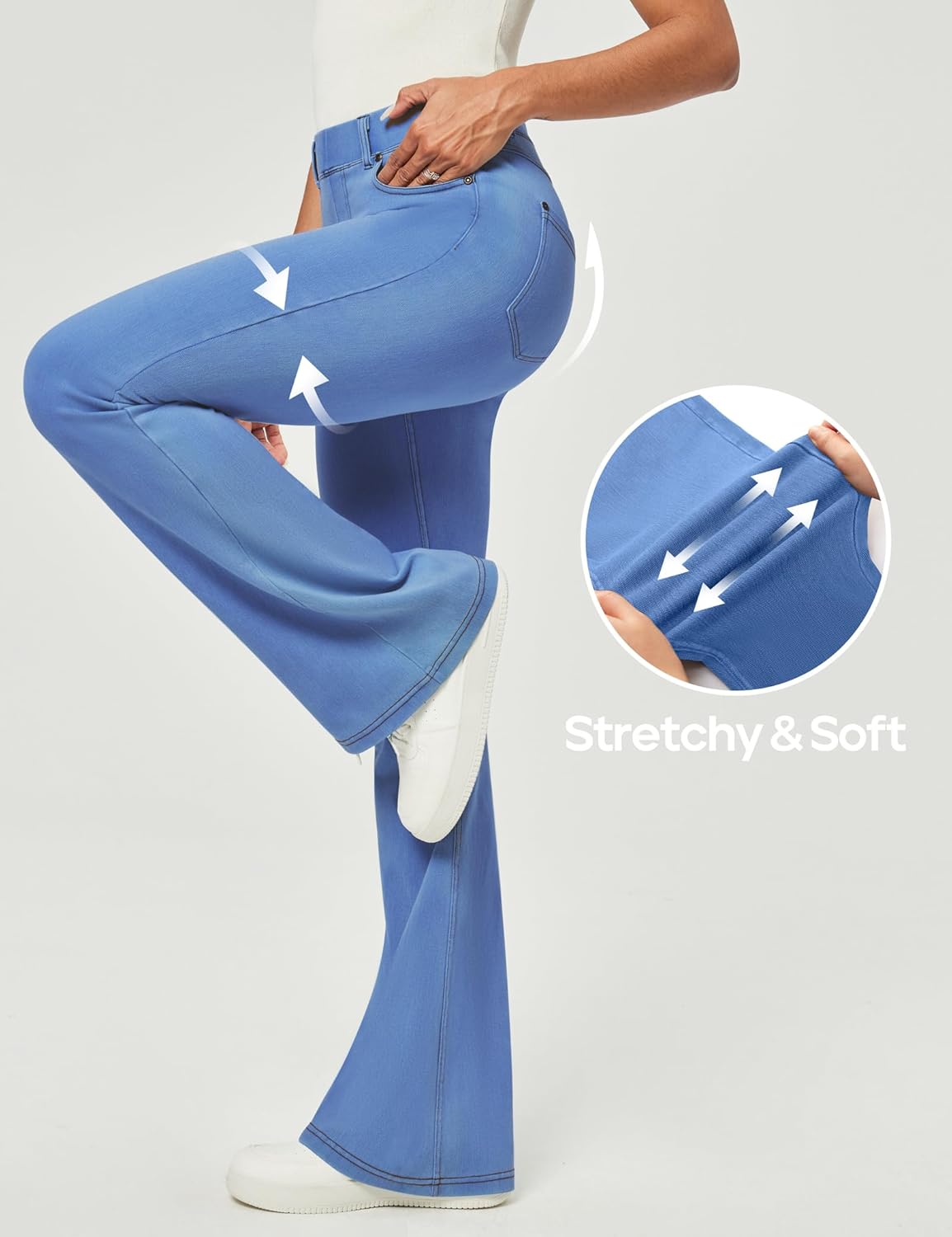 Heathyoga Stretchy Bell Bottom Jeans for Women Trendy Pull On Bootcut Flare Jean Leggings Jeggings for Women with Pockets - Image 3