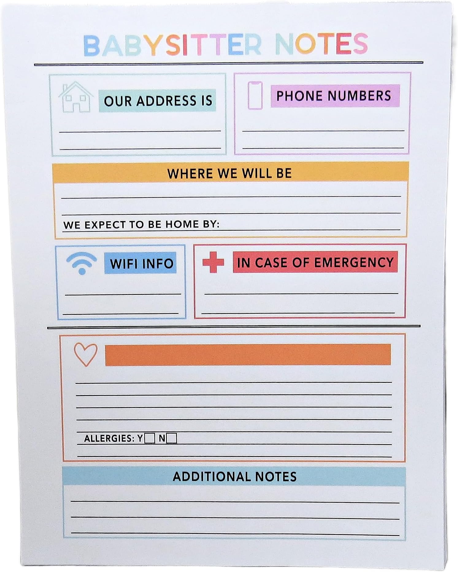 Babysitter Notes Notepad for Parents – Childcare Information Sheet for Emergency Contacts Allergies Phone Numbers Schedule – Babysitting Tracker Pad for Home Safety and Communication – 8.5x11 Inch