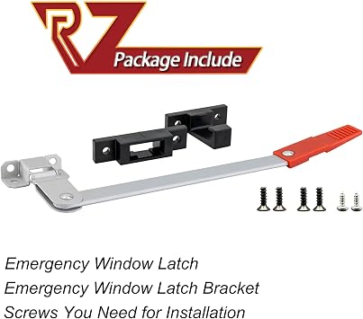 Aucuda RV Emergency Window Latch Locks, Aluminum Camper EXIT Screen Security Bars, Window Egress Support Holder with Red Handle for Travel Trailer Door in Spring, Easy Install&Extra Durable.