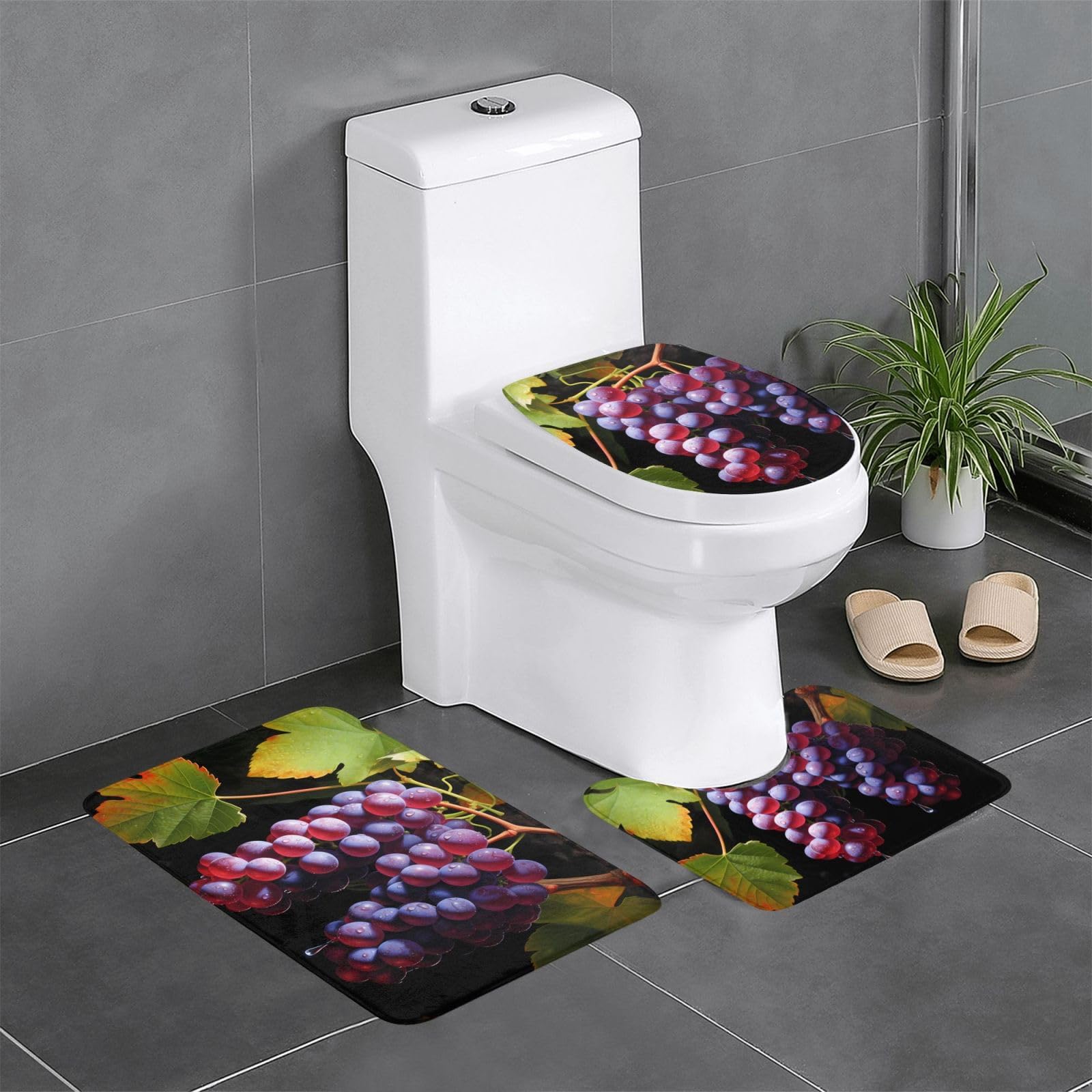 Tapis de bain antidérapants lot de 3 aux motifs raisins frais pour toute la salle de bain