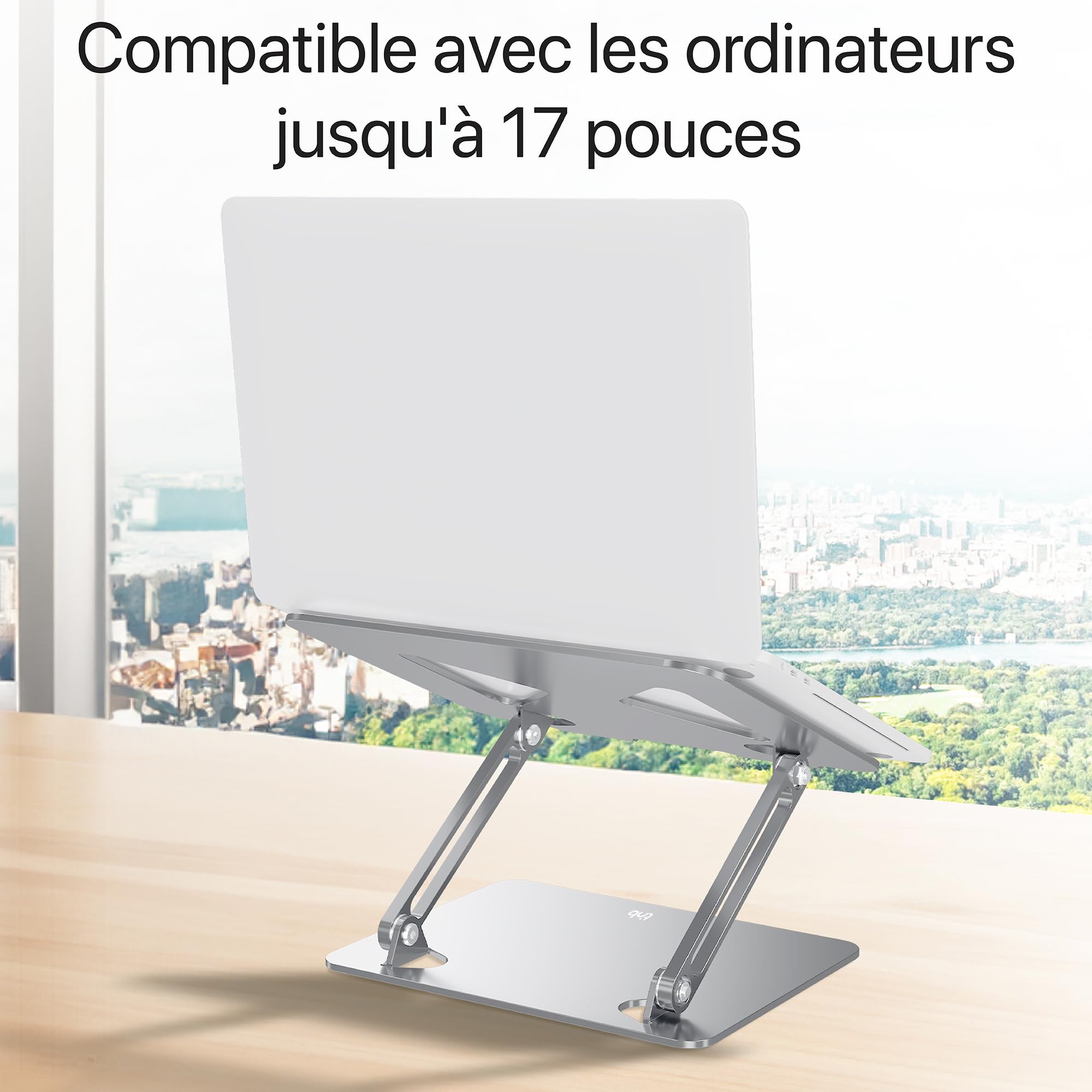 T'nB - Supporto per notebook regolabile in alluminio, comodo ed ergonomico per una posizione di lavoro ottimale, antiscivolo per la massima stabilità - Grigio Alluminio