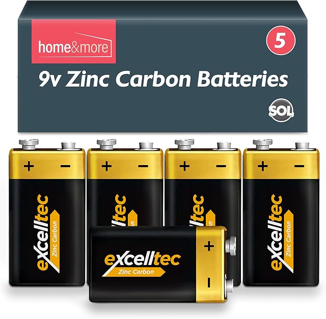 5pk Excelltec PP3 9V Battery Heavy Duty | 9V Batteries | Square Battery for Smoke Alarm Battery 9V | 9 Volt Batteries for Smoke Alarm, Fire Alarm Battery, PP3 Battery | 6F22 9V Battery, 9 Volt Battery